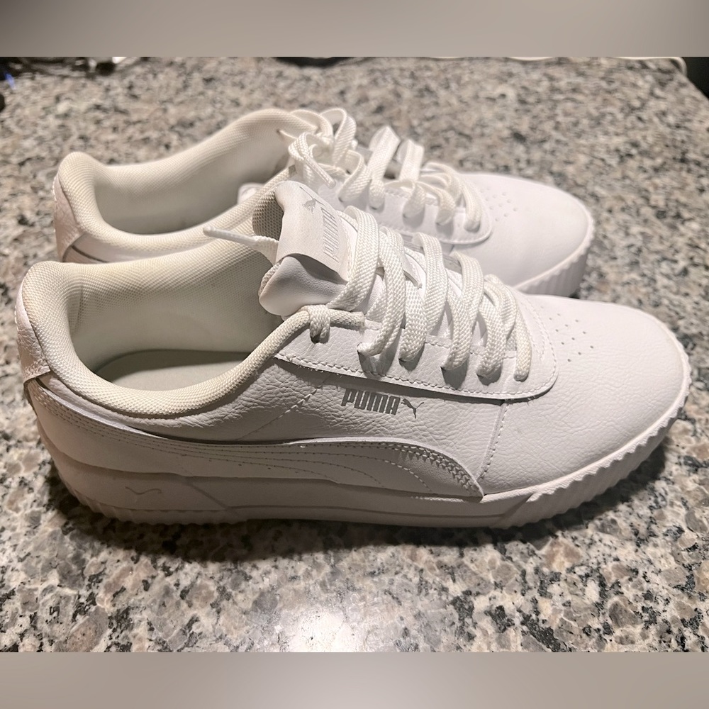 Practically New. Size 9 All White Puma Shoes - image 4